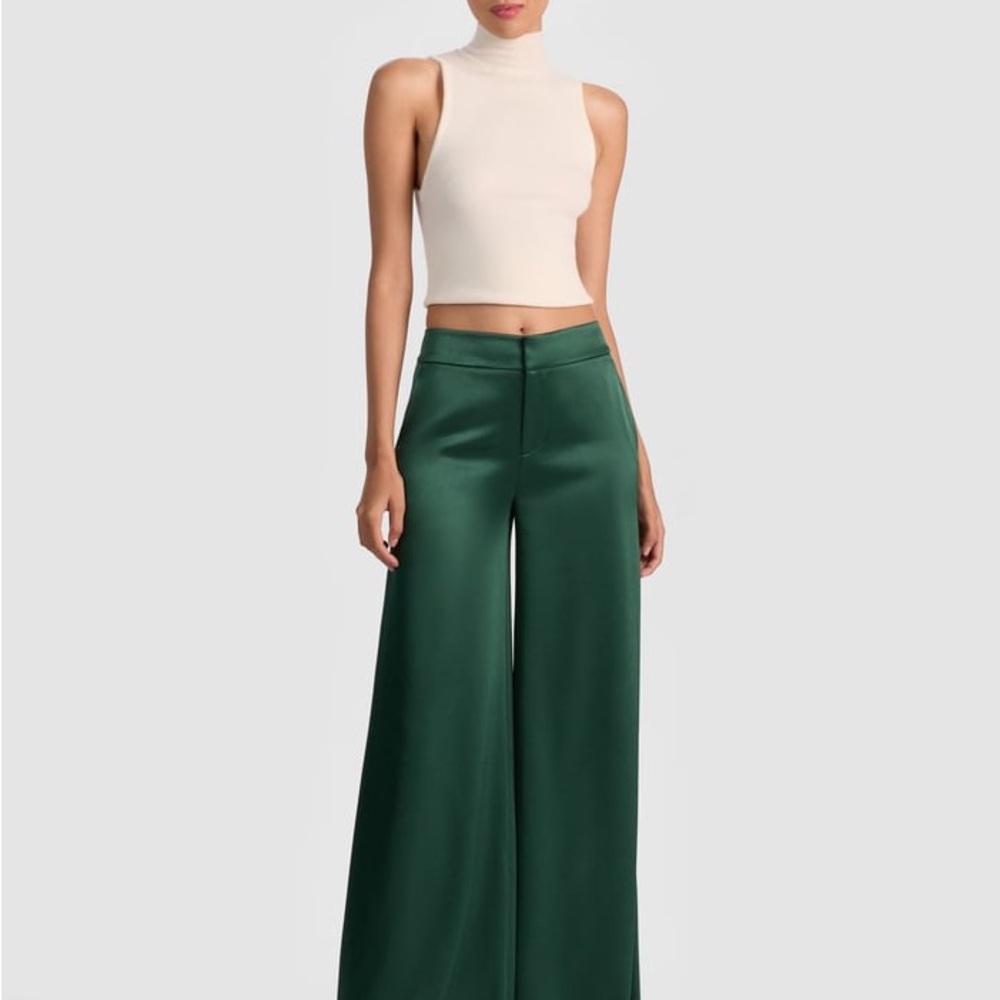 Alice and Olivia Silk Nessi Trousers Green Wide-Leg Pants